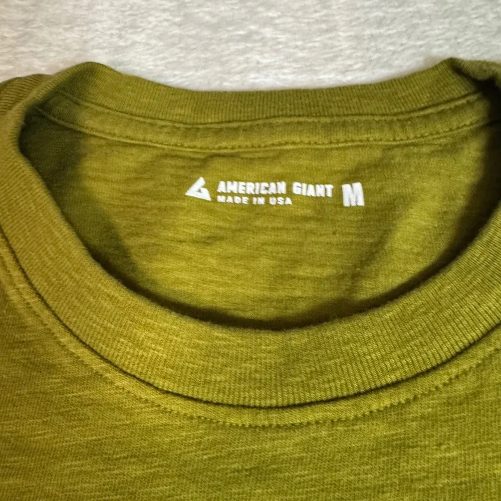 NWOT American Giant Mens Long Sleeve Crew Neck T-Shirt M Olive Green Slub Cotton - Picture 2 of 8